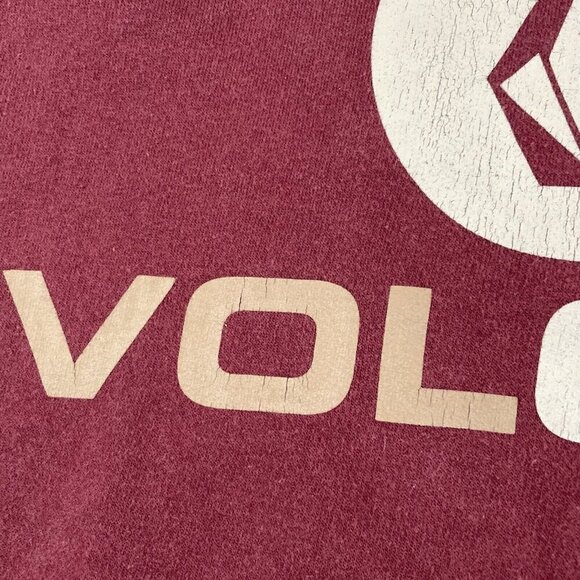 Volcom Hoodie Sweatshirt Men’s M Skater Cotton Blend Spellout Logo Maroon Pocket - Picture 10 of 11